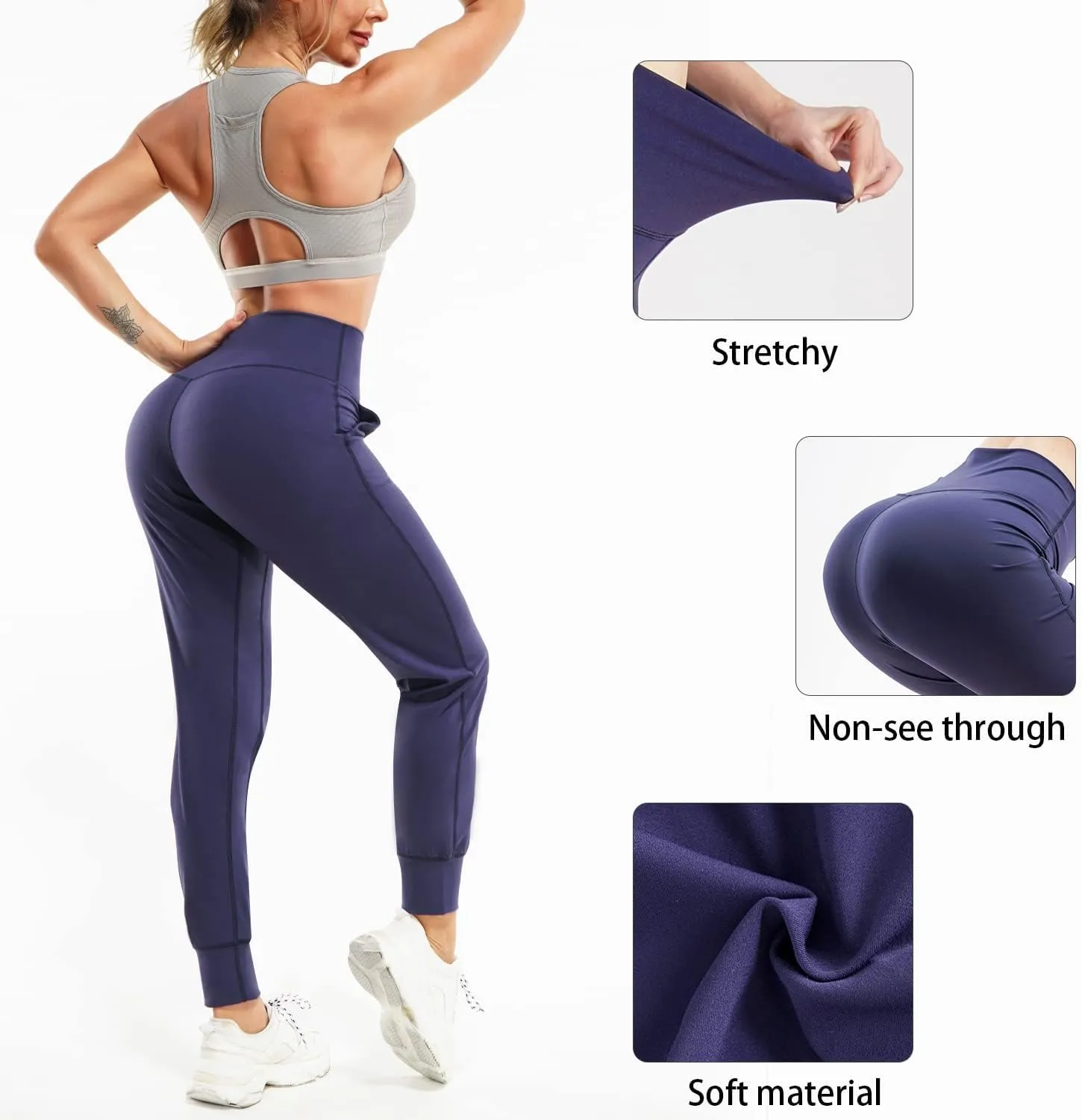LEINIDINA Womens Jogger Pants High Waisted Sweatpants with Pockets Tapered Casual Lounge Pants Loose Track Cuff Leggings