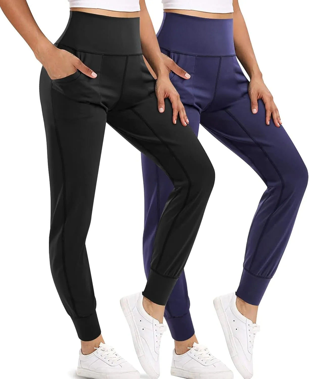 LEINIDINA Womens Jogger Pants High Waisted Sweatpants with Pockets Tapered Casual Lounge Pants Loose Track Cuff Leggings