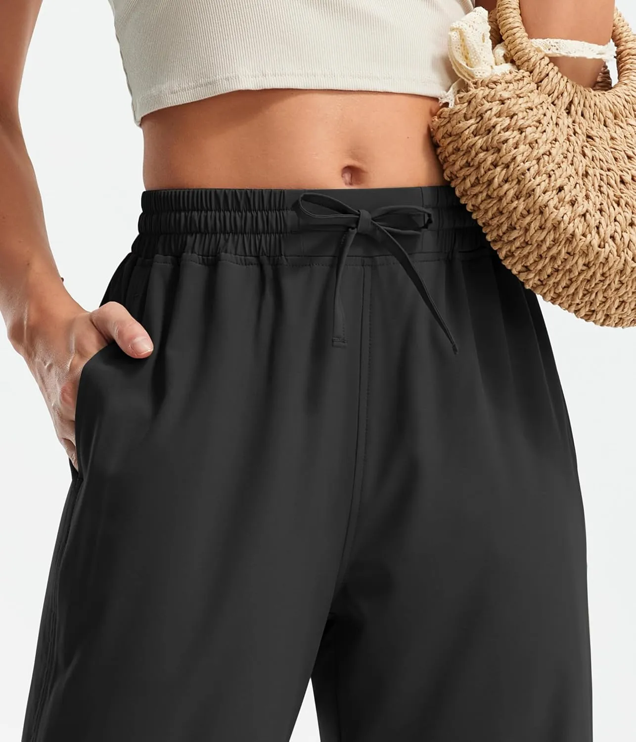 Libin Women's Lightweight Wide Leg Pants 27"/29" High Waisted Casual Work Pants Lounge Flowy Trousers with Pockets