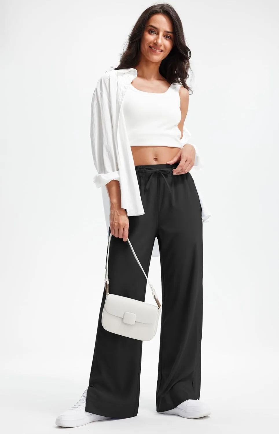 Libin Women's Lightweight Wide Leg Pants 27"/29" High Waisted Casual Work Pants Lounge Flowy Trousers with Pockets