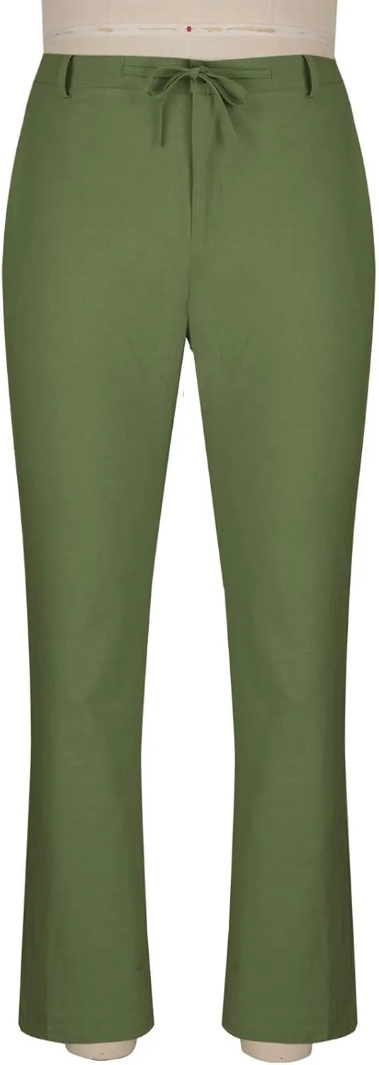 Linen Pants for Men Casual Baggy Elastic Drawstring Waist Wide Leg Beach Pant Lightweight Comfy Trousers with Pockets