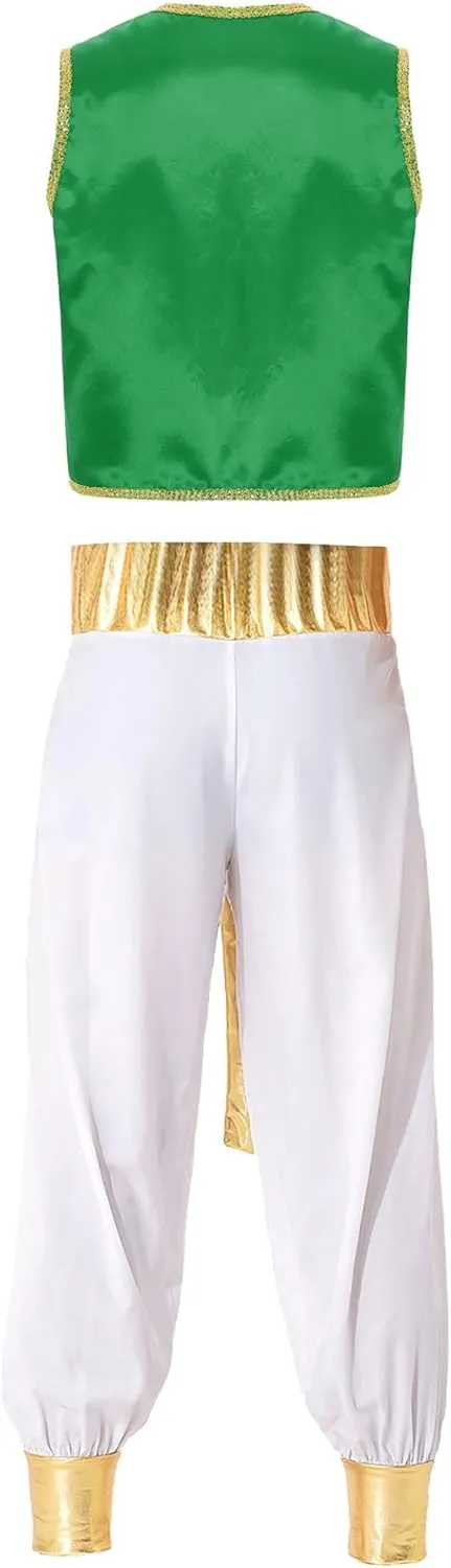 Linjinx Men's 2Pcs Arabian Prince Cosplay Costume Sleeveless Vest Waistcoat with Hippie Harem Pants
