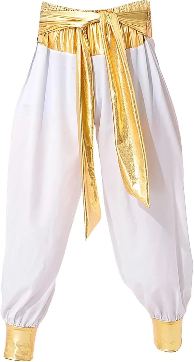 Linjinx Men's 2Pcs Arabian Prince Cosplay Costume Sleeveless Vest Waistcoat with Hippie Harem Pants