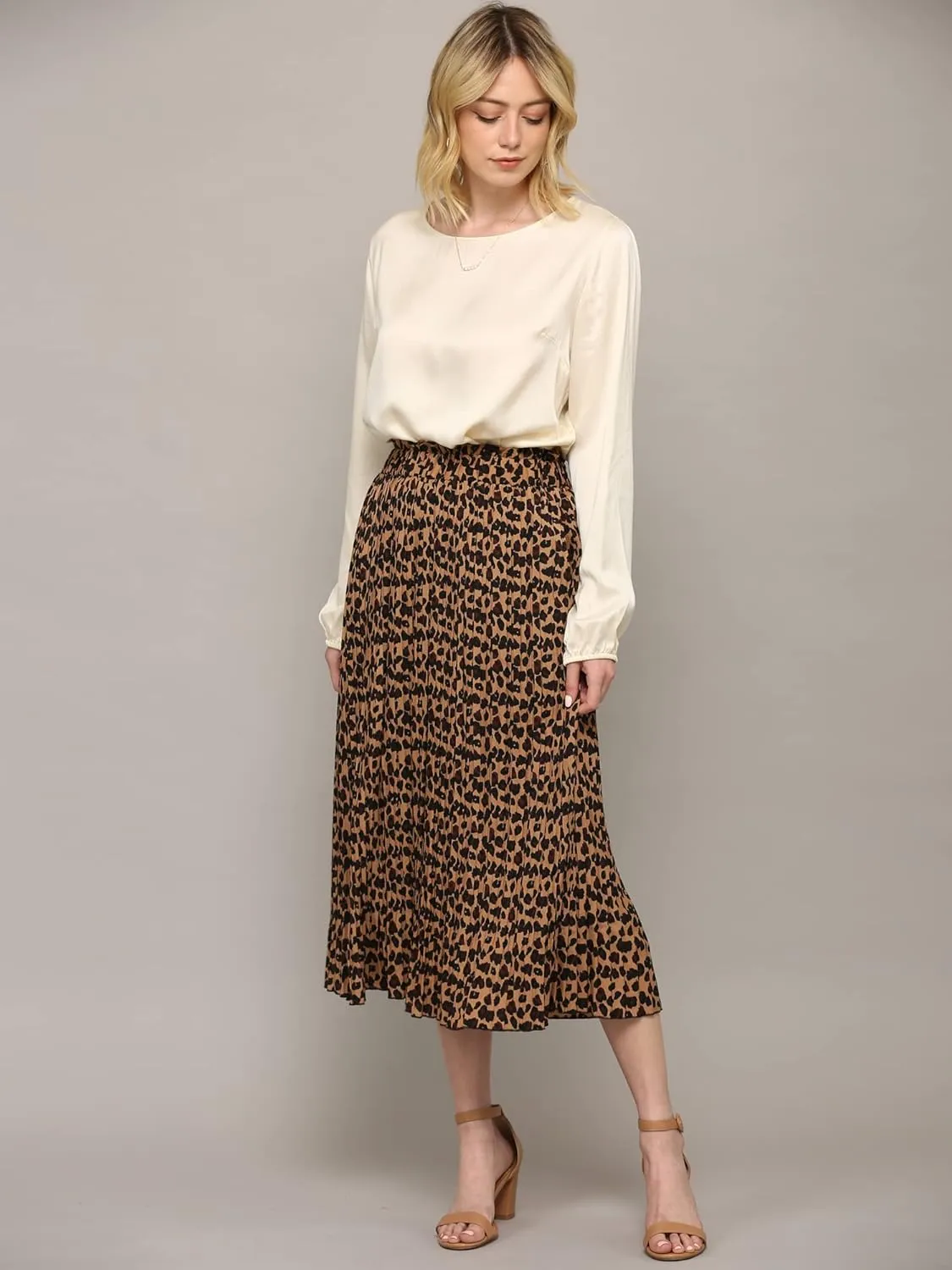Lock and Love Womens High Waist Polka Dot Pleated Midi Swing Skirt with Pockets