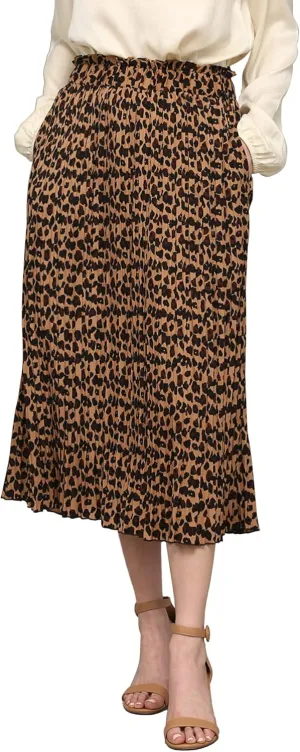 Lock and Love Womens High Waist Polka Dot Pleated Midi Swing Skirt with Pockets