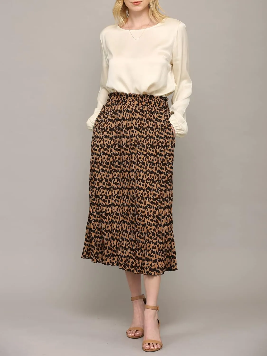 Lock and Love Womens High Waist Polka Dot Pleated Midi Swing Skirt with Pockets