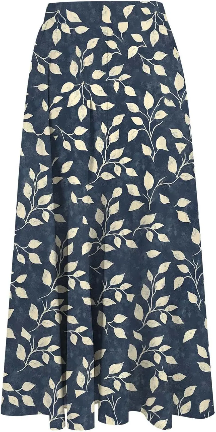 Long Skirts for Women High Elastic Waist Boho Flowy Midi Skirt Casual Summer Floral Pleated A Line Boho Cute Skirts