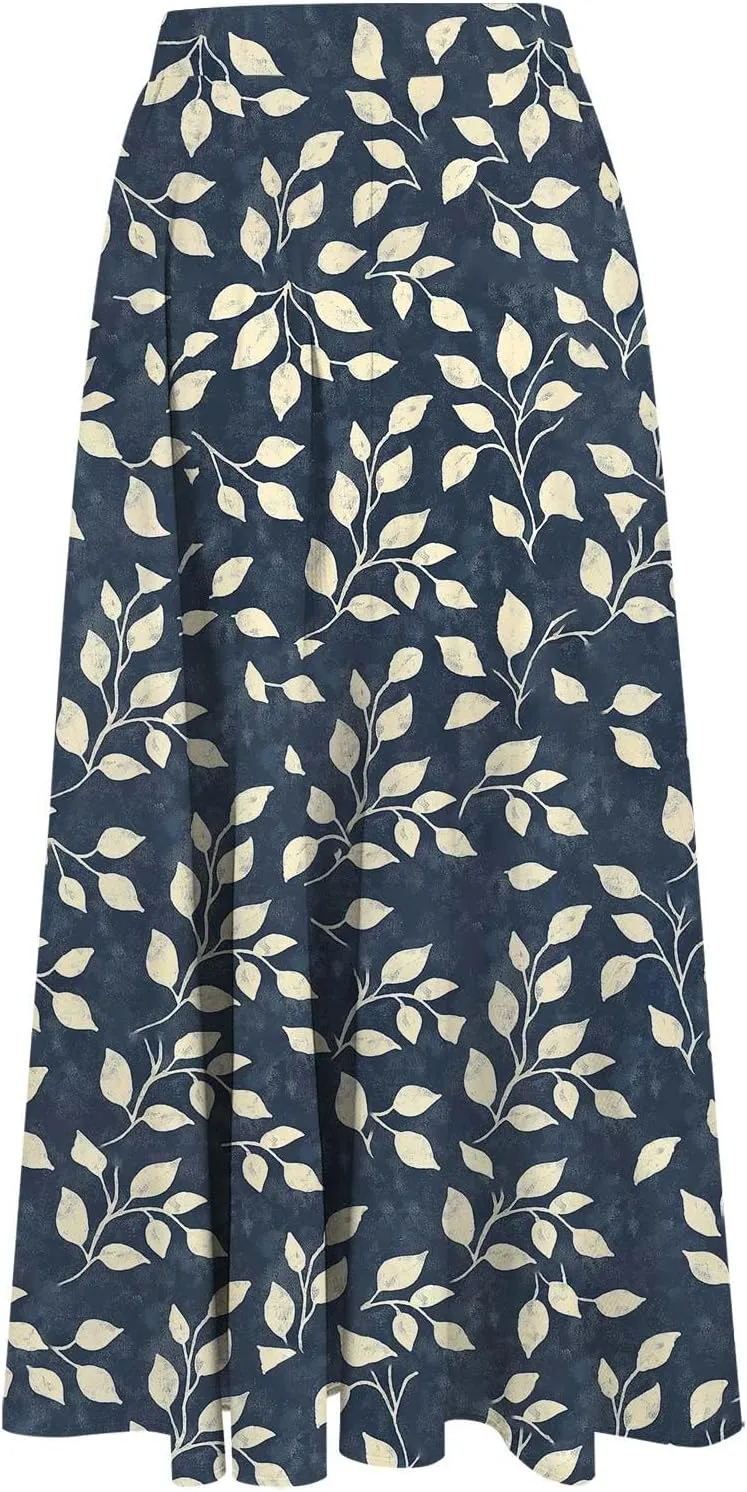 Long Skirts for Women High Elastic Waist Boho Flowy Midi Skirt Casual Summer Floral Pleated A Line Boho Cute Skirts