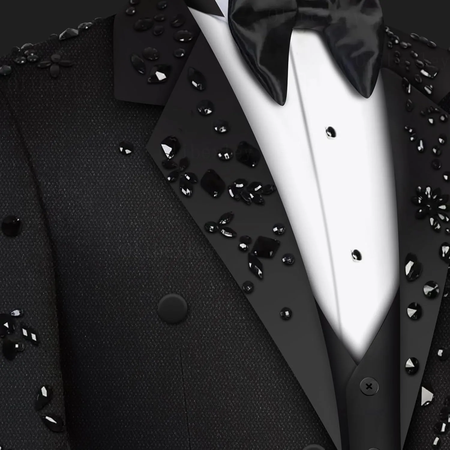 Luxury Men's 2 Piece Suit Slim Fit Solid 2 Button Beads Crystal Party Wedding Tuxedo Suits Blazer Jacket Pants Set