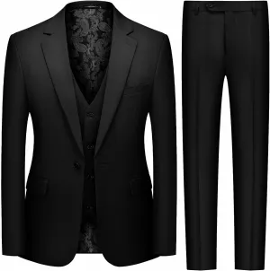 MAGE MALE Men's 3 Pieces Suit Slim Fit One Button Business Wedding Party Solid Blazer Vest Pants Set with Tie
