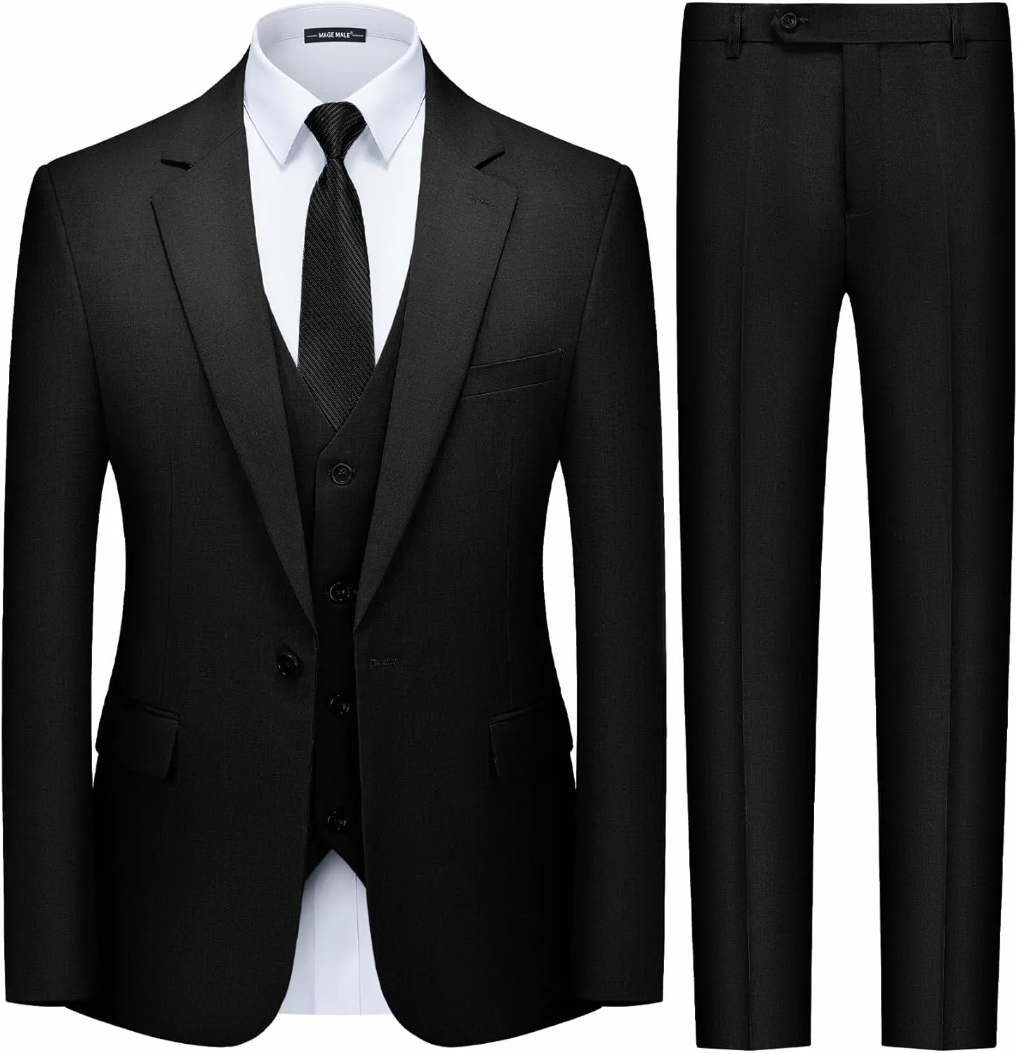 MAGE MALE Men's 3 Pieces Suit Slim Fit One Button Business Wedding Party Solid Blazer Vest Pants Set with Tie