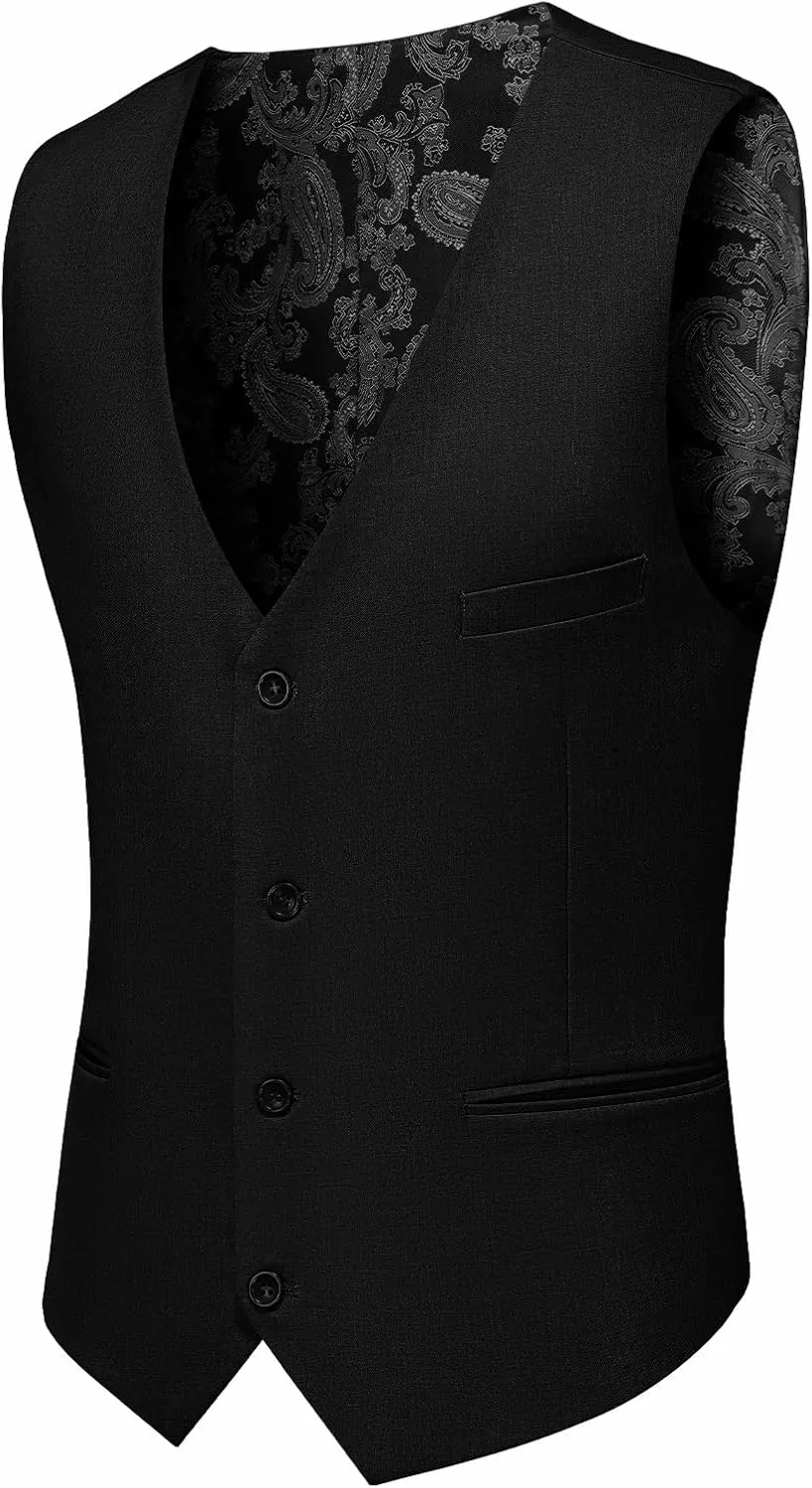 MAGE MALE Men's 3 Pieces Suit Slim Fit One Button Business Wedding Party Solid Blazer Vest Pants Set with Tie