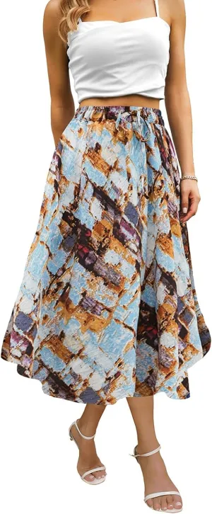 Maxi Skirts for Women with Pockets Brown Floral