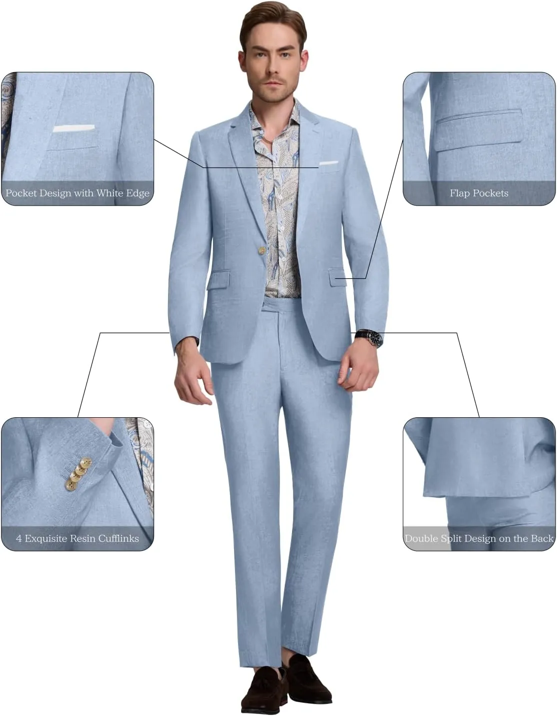 Men 2 Piece Suit Set Tencel Linen Men Suit Blazer Pants Lightweight Slim Fit Prom Tuxedo for Summer Beach Wedding