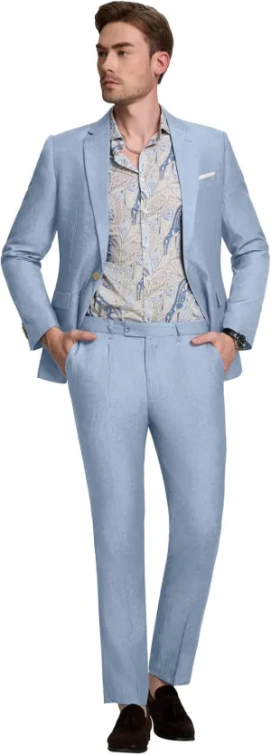 Men 2 Piece Suit Set Tencel Linen Men Suit Blazer Pants Lightweight Slim Fit Prom Tuxedo for Summer Beach Wedding