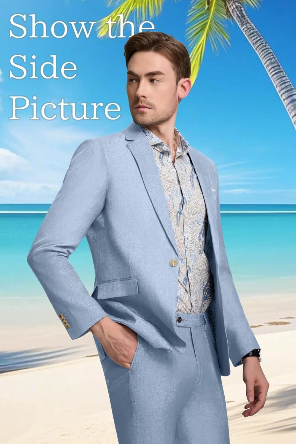 Men 2 Piece Suit Set Tencel Linen Men Suit Blazer Pants Lightweight Slim Fit Prom Tuxedo for Summer Beach Wedding