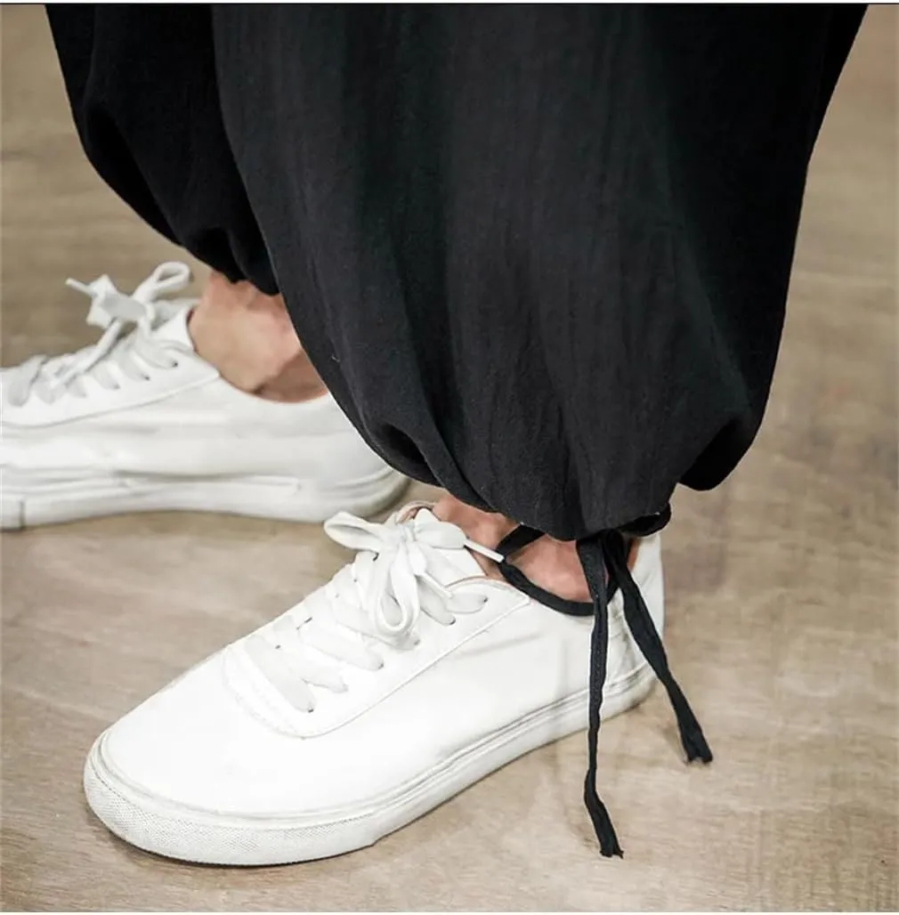 Men Harajuku Harem Pants Mens Summer Cotton Linen Joggers Pants Male Vintage Chinese Style Sweatpants