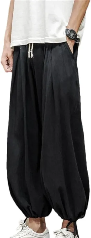 Men Harajuku Harem Pants Mens Summer Cotton Linen Joggers Pants Male Vintage Chinese Style Sweatpants