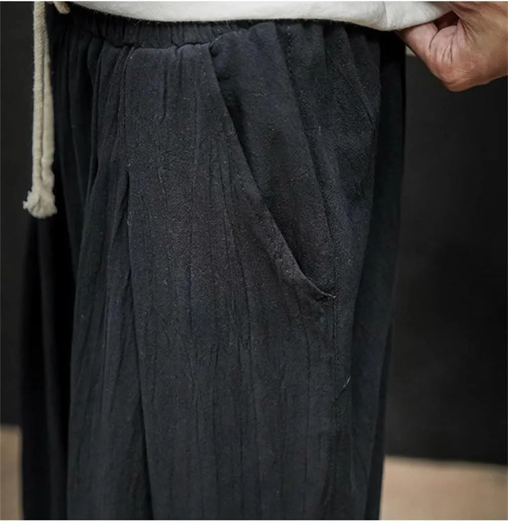 Men Harajuku Harem Pants Mens Summer Cotton Linen Joggers Pants Male Vintage Chinese Style Sweatpants