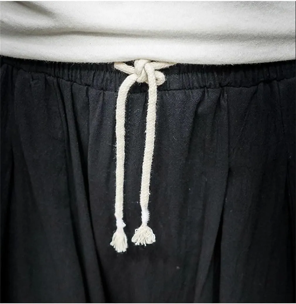 Men Harajuku Harem Pants Mens Summer Cotton Linen Joggers Pants Male Vintage Chinese Style Sweatpants