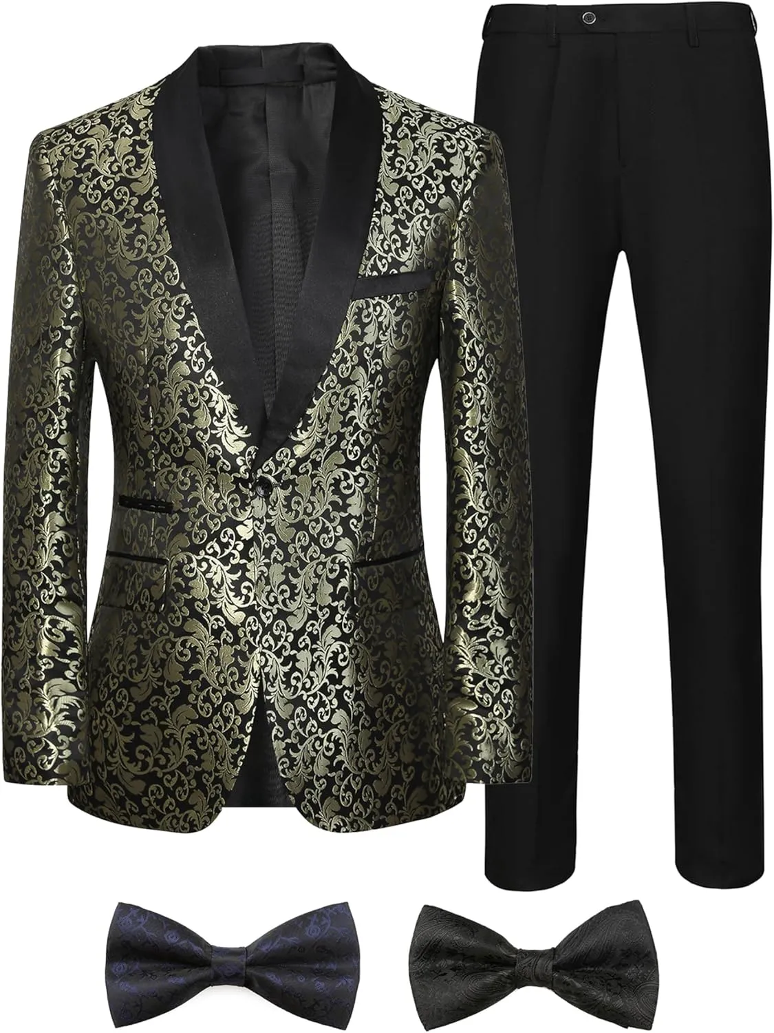 Men Suits Slim Fit 2 Pieces Sets Tuxedo Blazer Pants Shawl Lapel Printed Bow Tie for Prom Wedding Business Dinner