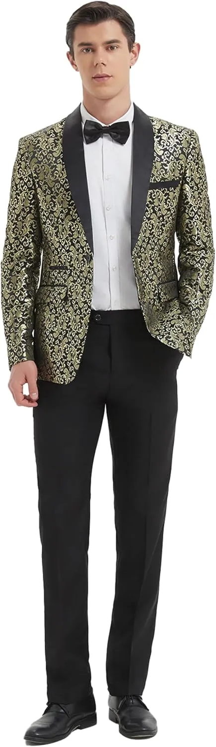 Men Suits Slim Fit 2 Pieces Sets Tuxedo Blazer Pants Shawl Lapel Printed Bow Tie for Prom Wedding Business Dinner