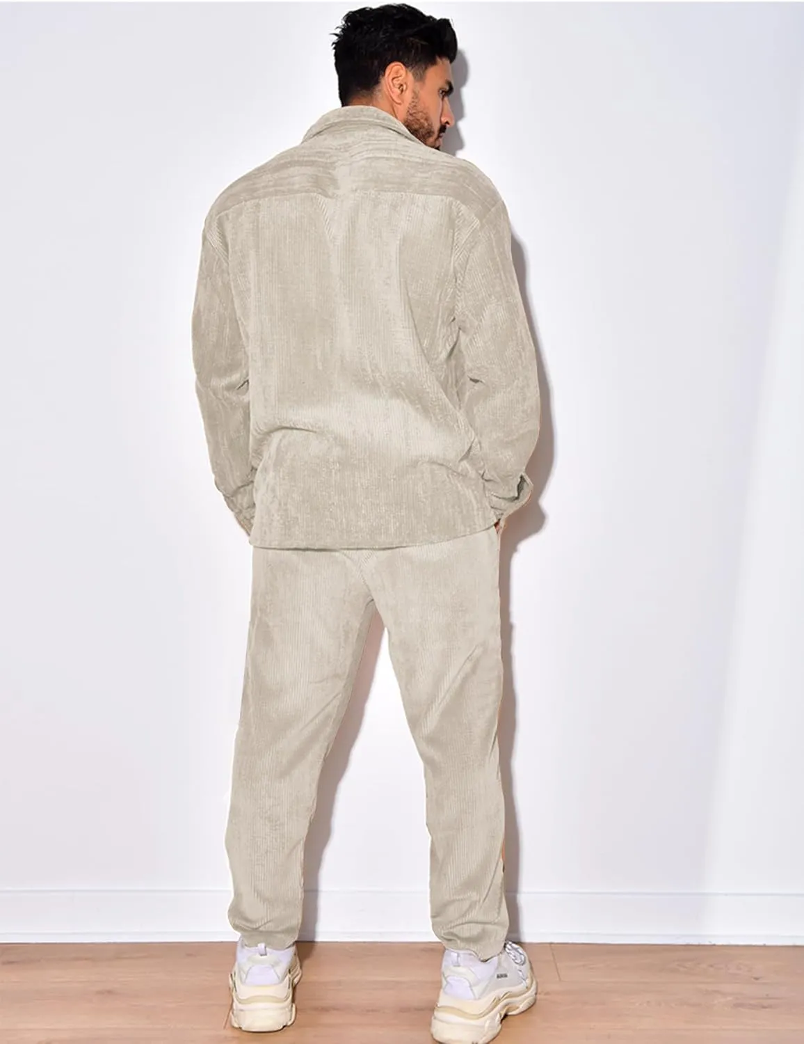 Men's 2 Piece Outfits Corduroy Casual Long Sleeve Shirt Pant Sets Fall Fashion Tracksuits