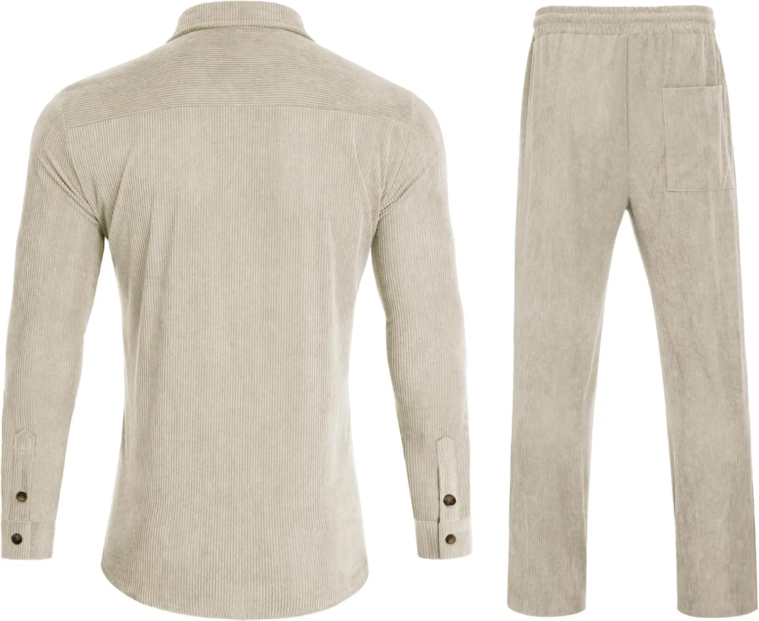 Men's 2 Piece Outfits Corduroy Casual Long Sleeve Shirt Pant Sets Fall Fashion Tracksuits