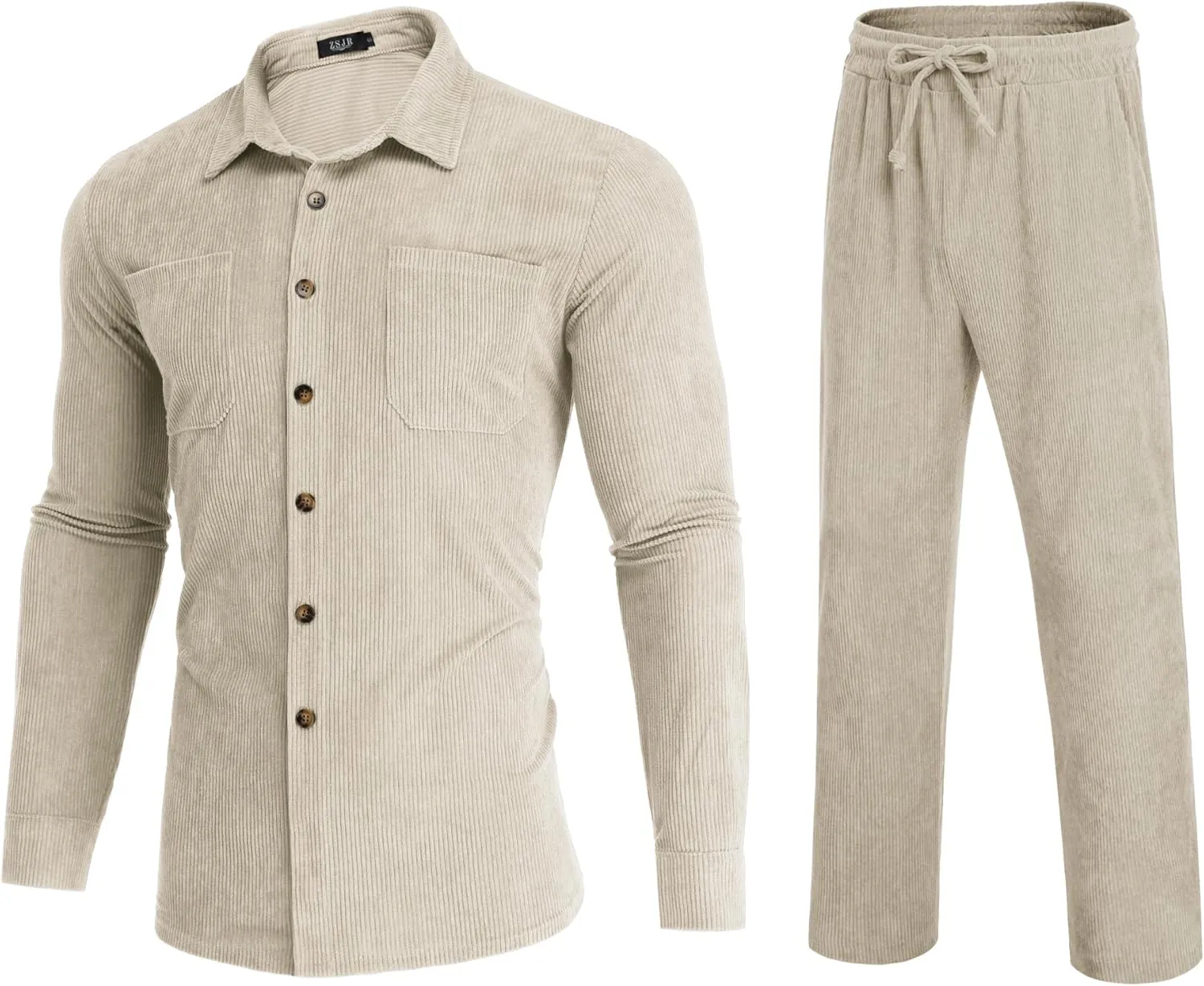 Men's 2 Piece Outfits Corduroy Casual Long Sleeve Shirt Pant Sets Fall Fashion Tracksuits
