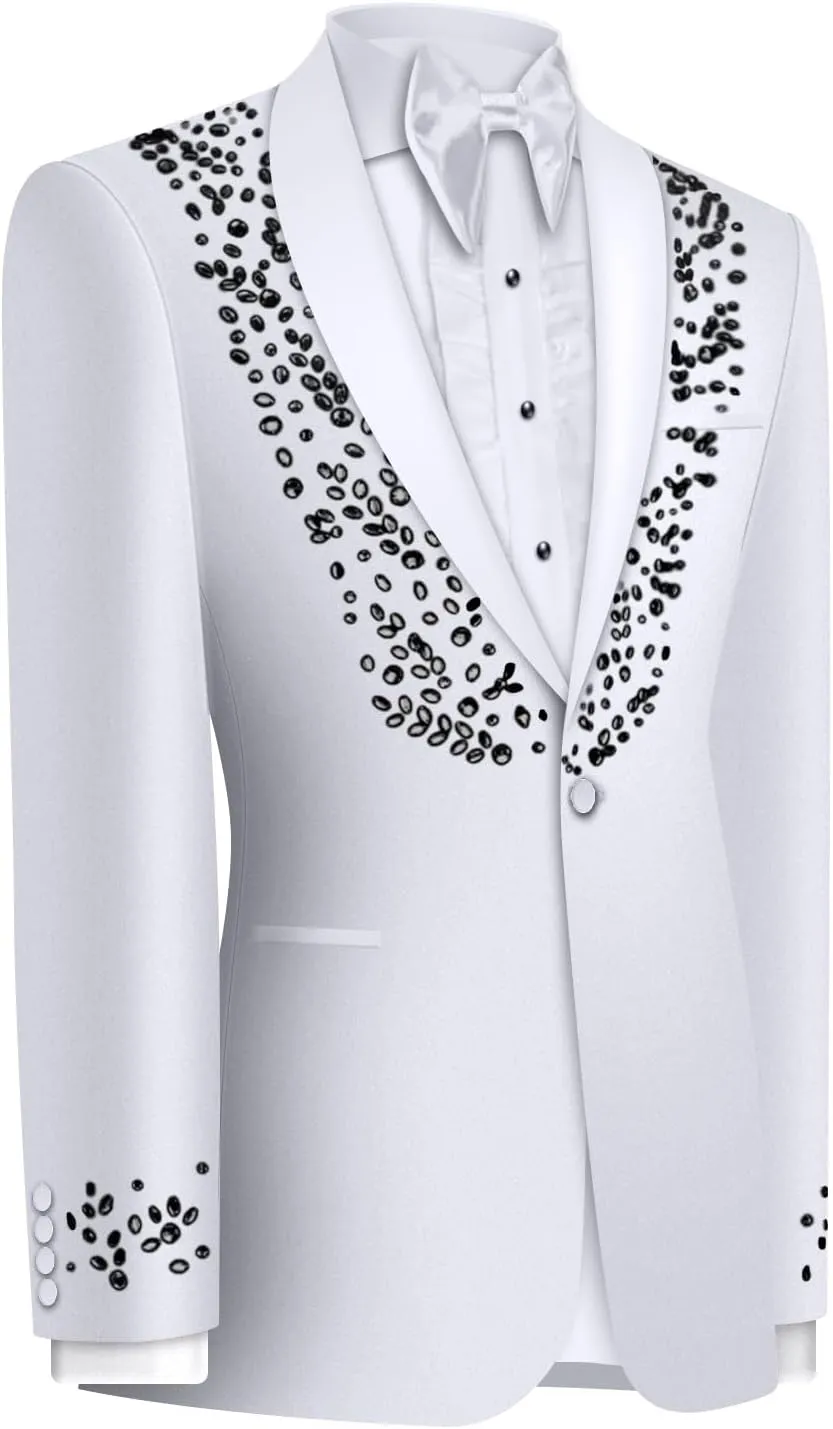 Men's 2 Piece Suit Slim Fit Suits for Men One Button Blazer Wedding Party Jacket Pants Set Beads Tuxedo Set