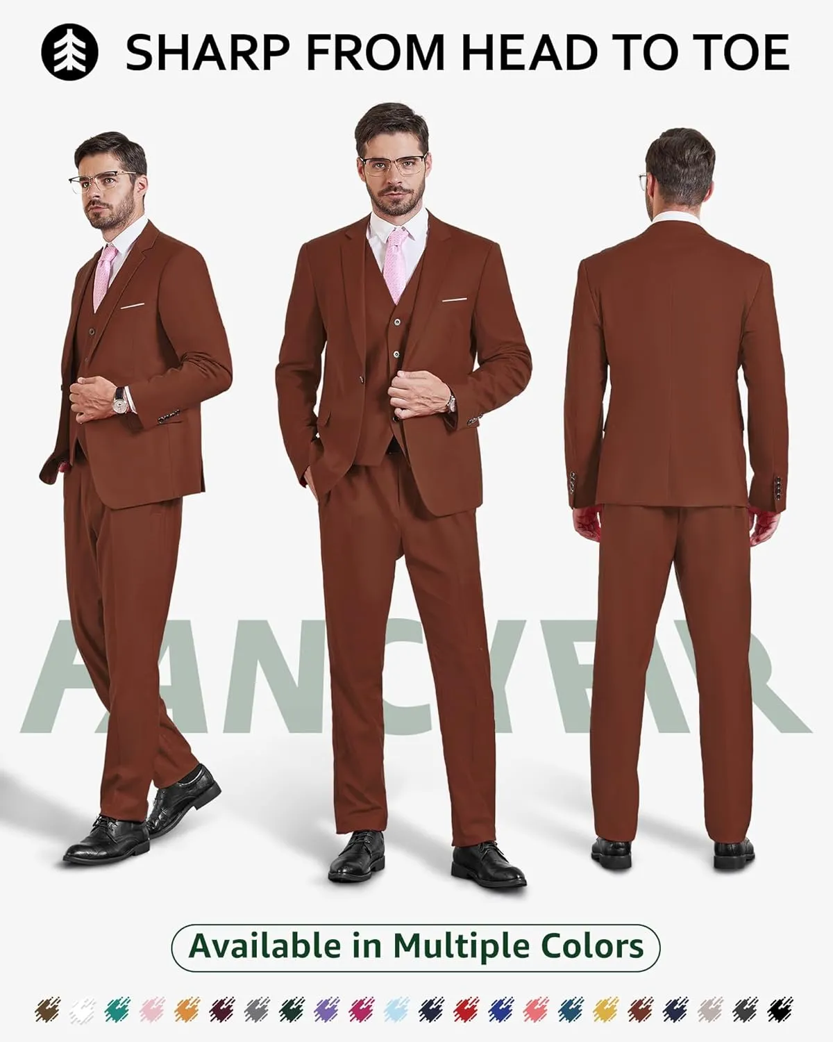 Men's 3 Pieces Suit, Solid Slim Fit One Button Blazer Set, Jacket Vest Pants with Tie for Wedding Party Business