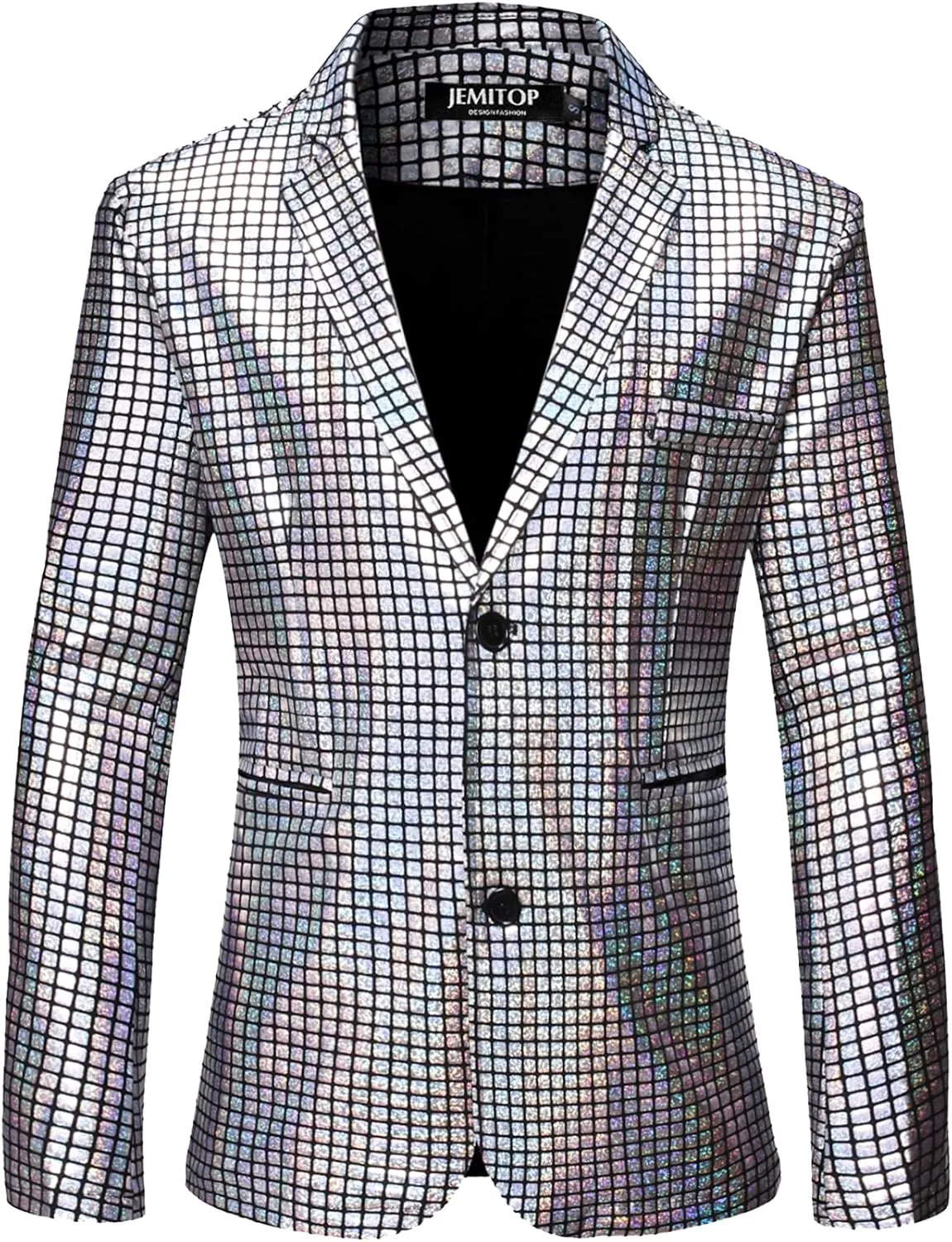 Men's 70s Disco 2 Piece Set Stretchy Shiny Suits Sequin Jacket and Pants