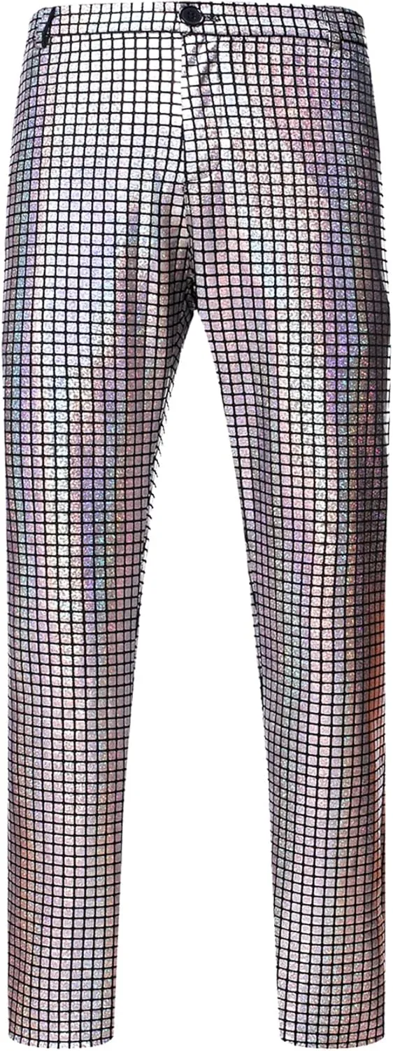 Men's 70s Disco 2 Piece Set Stretchy Shiny Suits Sequin Jacket and Pants