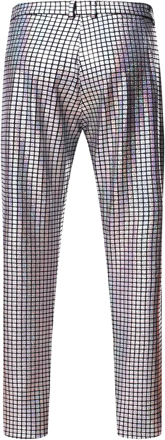 Men's 70s Disco 2 Piece Set Stretchy Shiny Suits Sequin Jacket and Pants