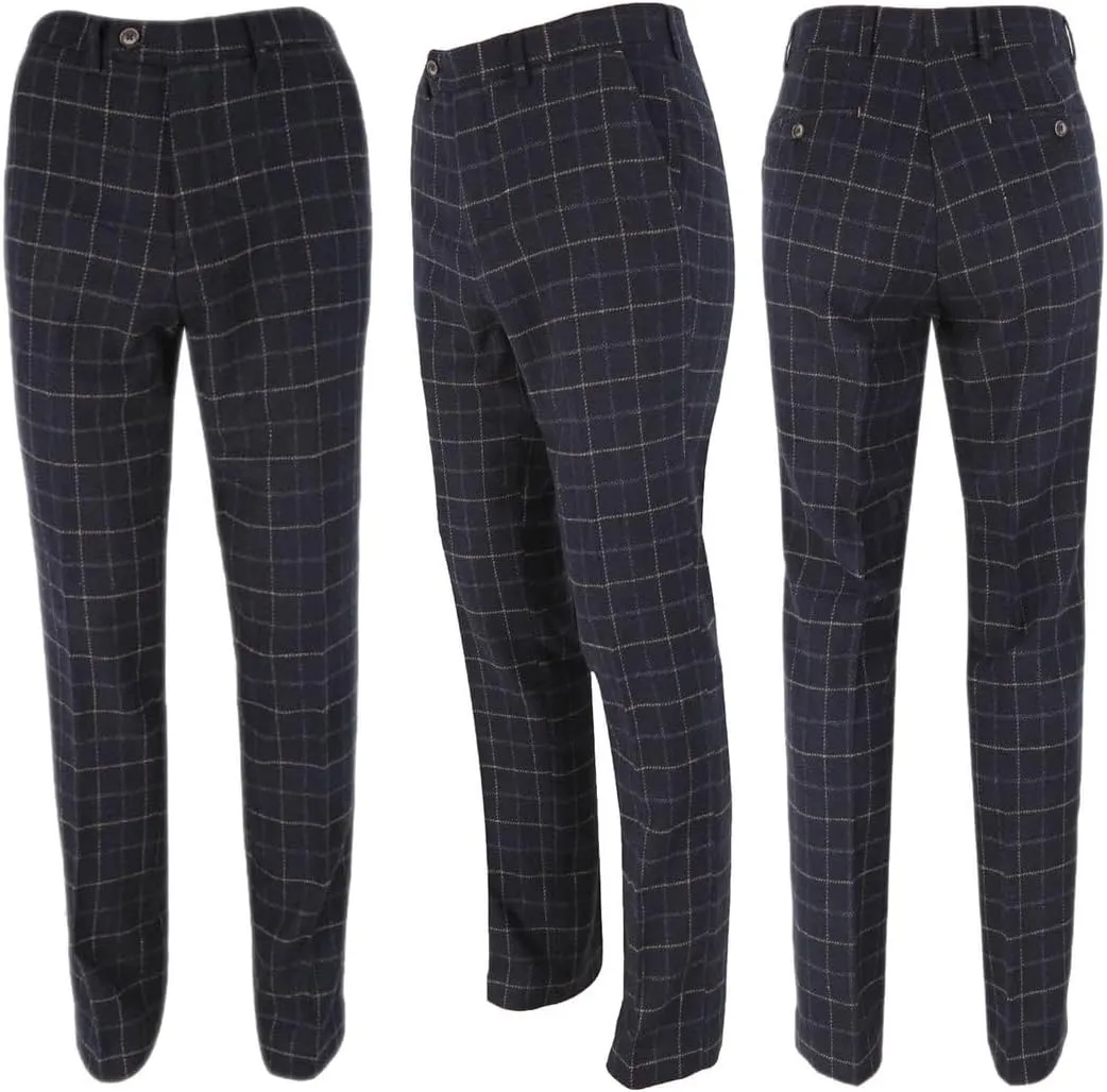 Mens and Boys Tweed Windowpane Check Slim Fit Suit Wedding Formal Set