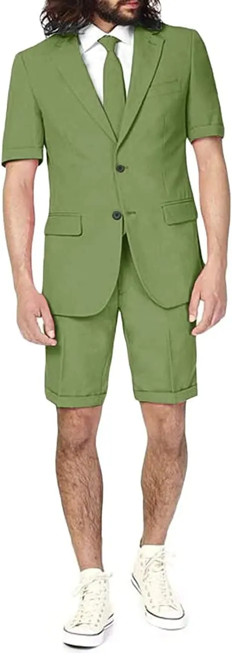 Men's Casual 2 Piece Summer Short Sleeve Suit Shorts Suit Beach Wedding Men's Suit Set