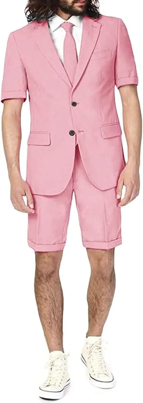 Men's Casual 2 Piece Summer Short Sleeve Suit Shorts Suit Beach Wedding Men's Suit Set