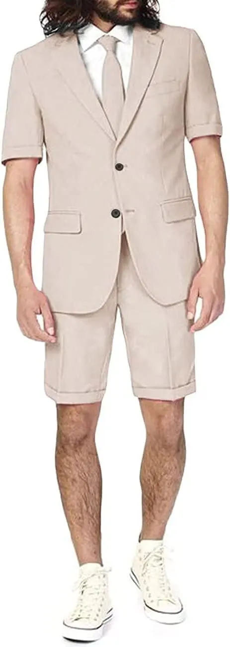 Men's Casual 2 Piece Summer Short Sleeve Suit Shorts Suit Beach Wedding Men's Suit Set