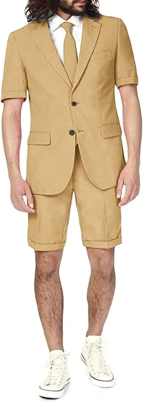 Men's Casual 2 Piece Summer Short Sleeve Suit Shorts Suit Beach Wedding Men's Suit Set