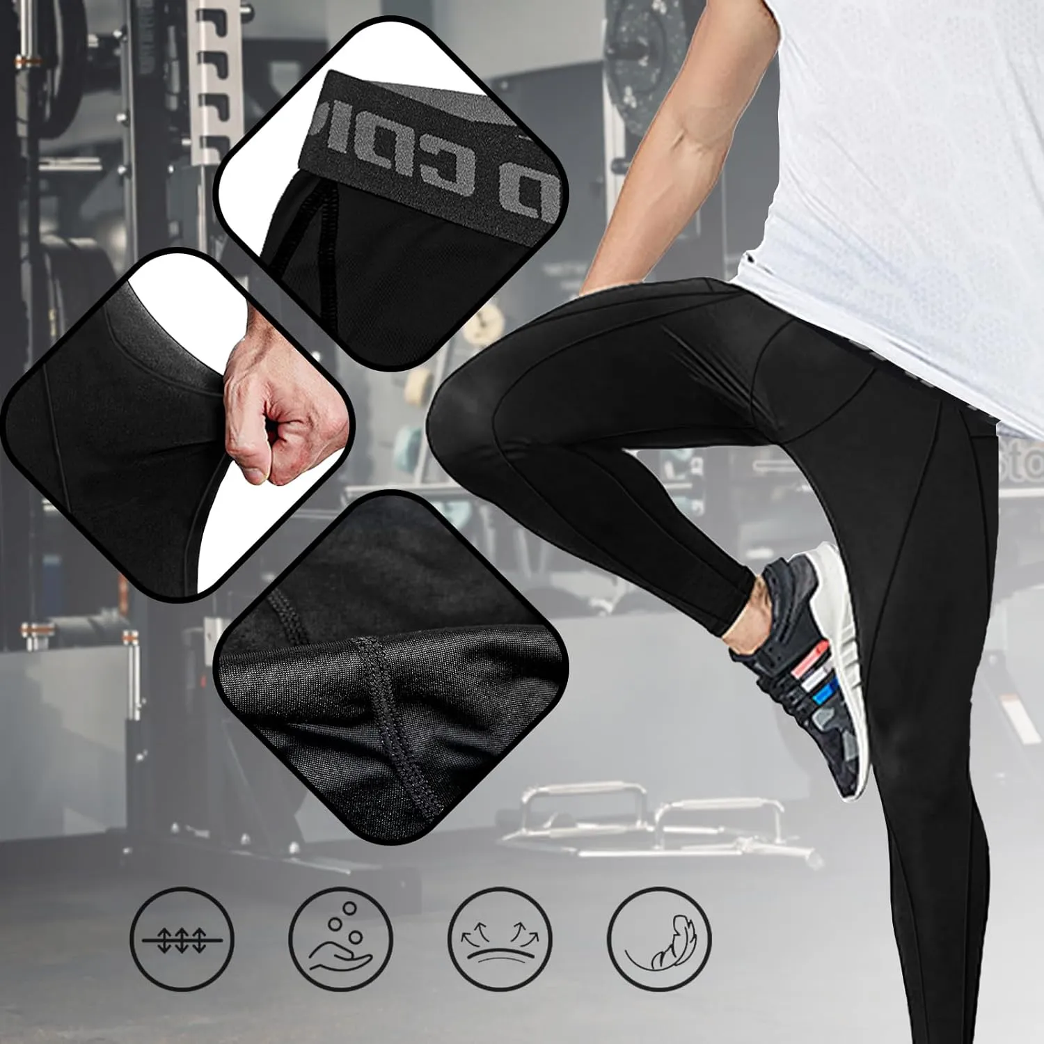 Mens Compression Pants, Leggings Running Tights Workout Base Layer for Basketball Sports Athletic Gym Soccer