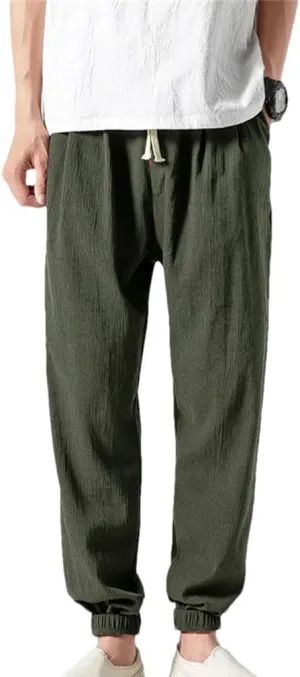 Mens Cotton Linen Casual Harem Pants Men Joggers Men Summer Trousers Chinese Style Baggy Pants