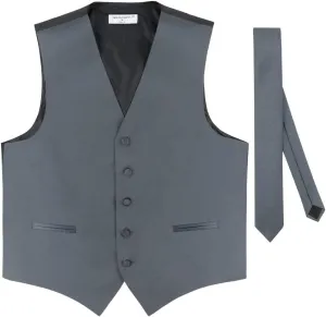 Men's Dress Vest & Skinny NeckTie Solid Burgundy Color 2.5" Neck Tie Set