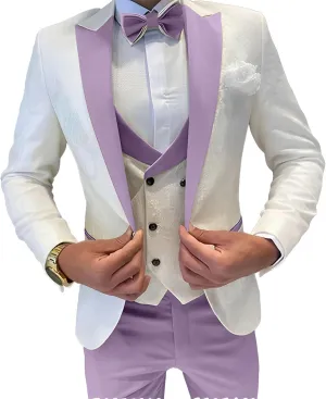 Mens Jacquard Suit 3 Piece Slim Fit Suits Prom Formal Business Suit for Men Jacket Vest Pants Wedding Suit