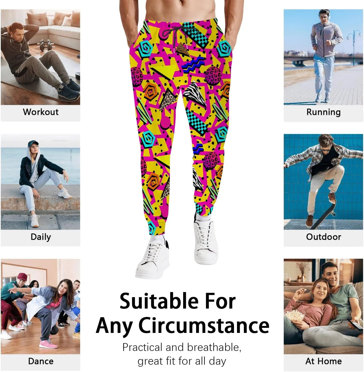 Mens Jogger Pants 80s Outfit for Men Costumes Sweatpants 90s Outfit for Men Casual Sports Track Pants