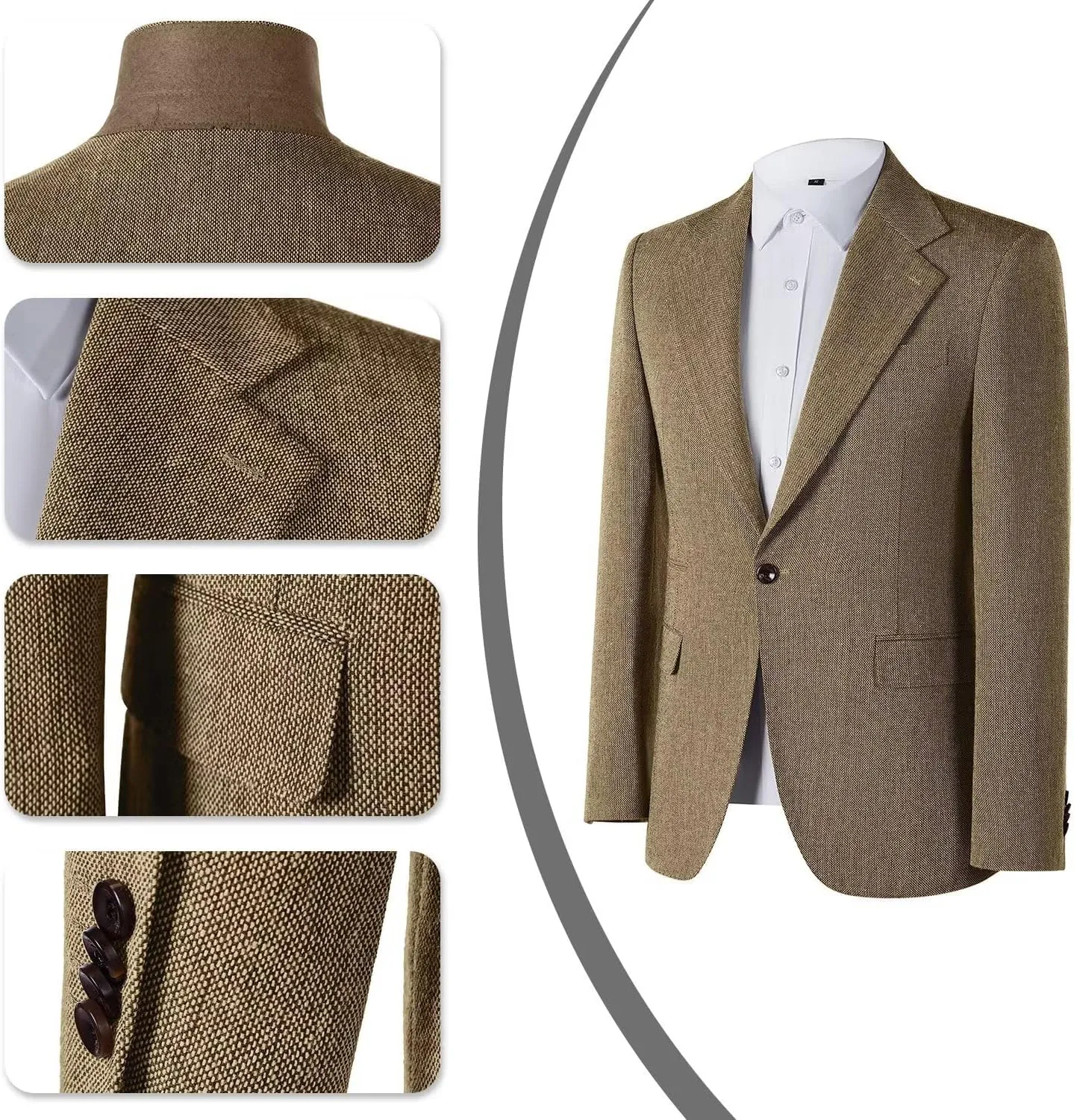 Mens Slim Fit Suit 2 Piece Tweed Suit for Men One Button Formal Wedding Prom Tuxedo Suits Jacket Pants Set
