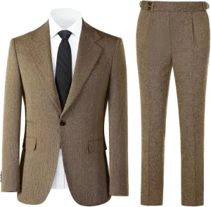 Mens Slim Fit Suit 2 Piece Tweed Suit for Men One Button Formal Wedding Prom Tuxedo Suits Jacket Pants Set