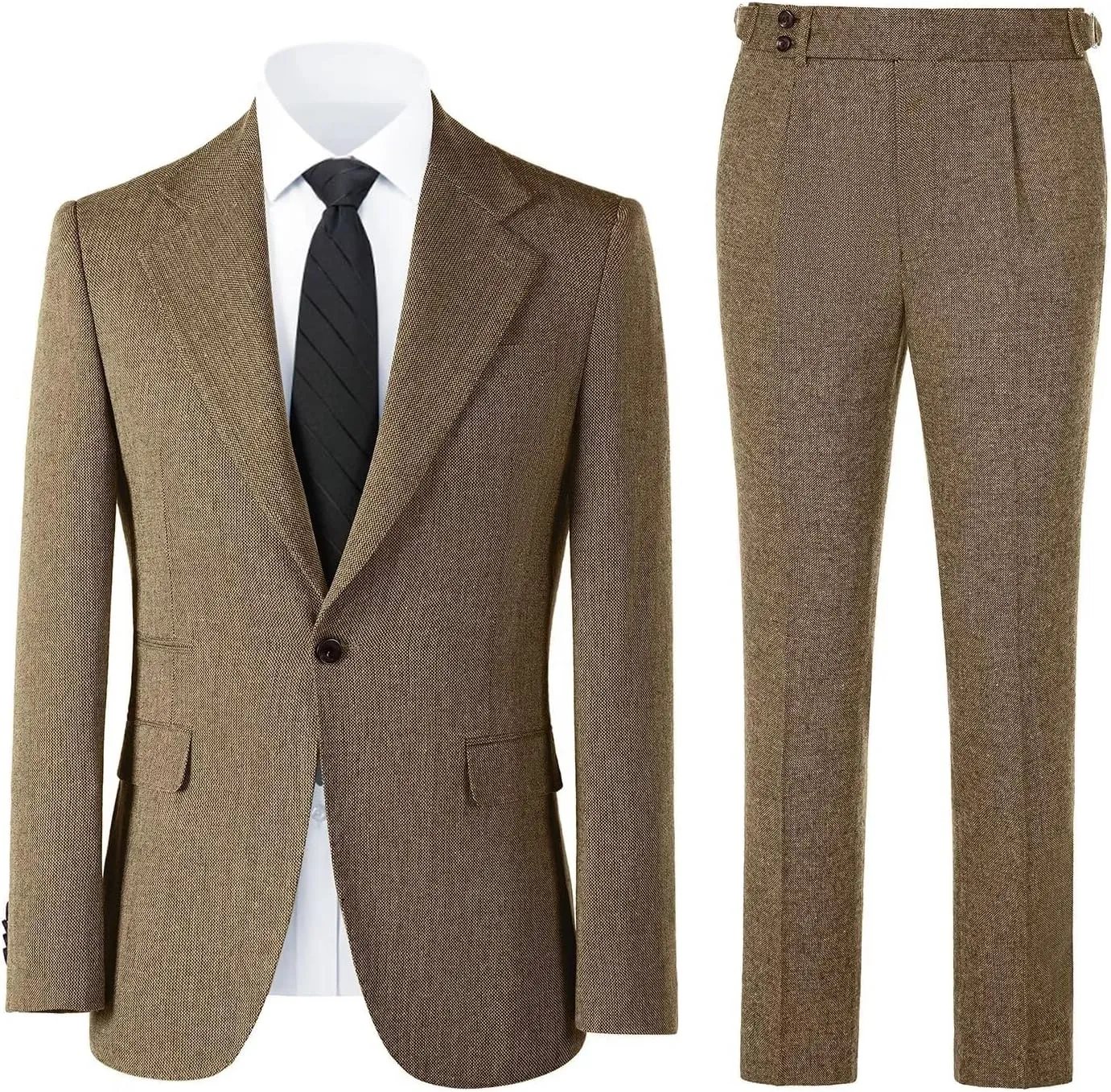 Mens Slim Fit Suit 2 Piece Tweed Suit for Men One Button Formal Wedding Prom Tuxedo Suits Jacket Pants Set