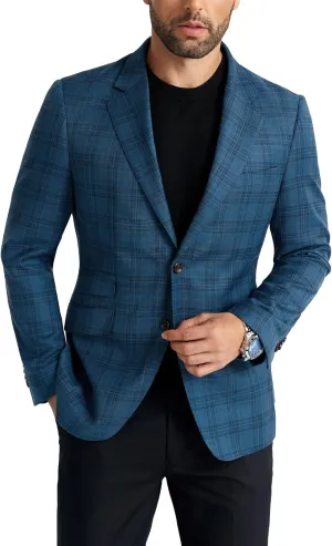 Mens Suit Slim Fit 2 Piece Suits for Wedding Business Casual Suits Prom Tuxedos Plaid Suit Jacket Soild Pants Set