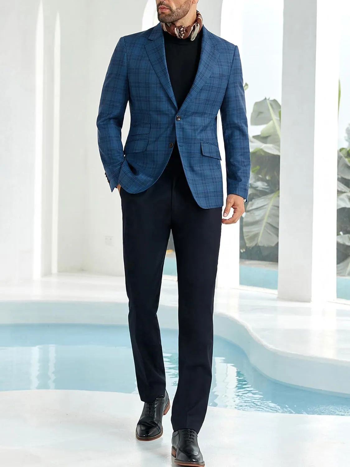 Mens Suit Slim Fit 2 Piece Suits for Wedding Business Casual Suits Prom Tuxedos Plaid Suit Jacket Soild Pants Set