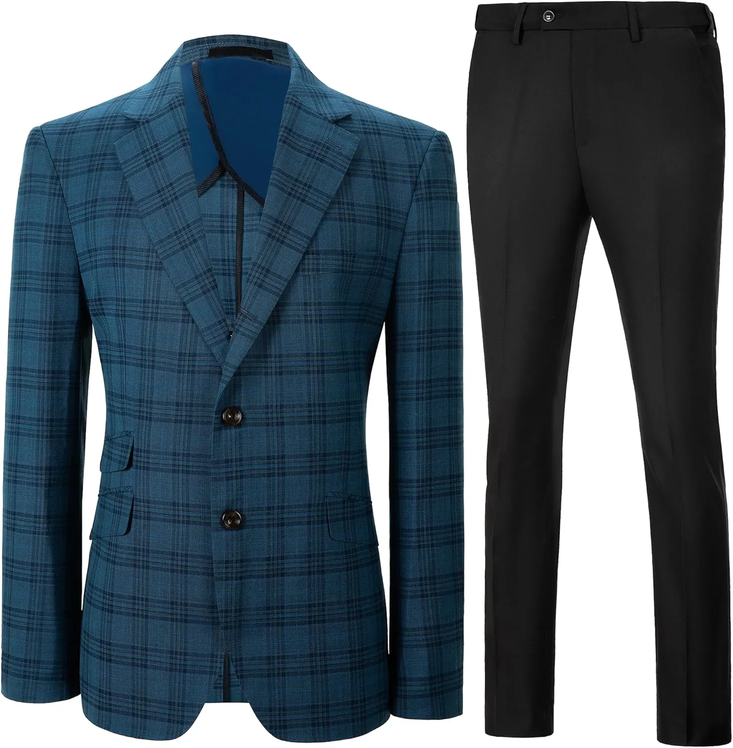 Mens Suit Slim Fit 2 Piece Suits for Wedding Business Casual Suits Prom Tuxedos Plaid Suit Jacket Soild Pants Set